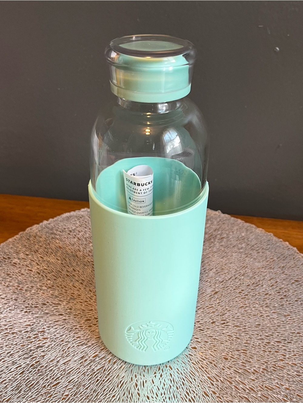 Starbucks Mint Green Glass Bottle with Sleeve